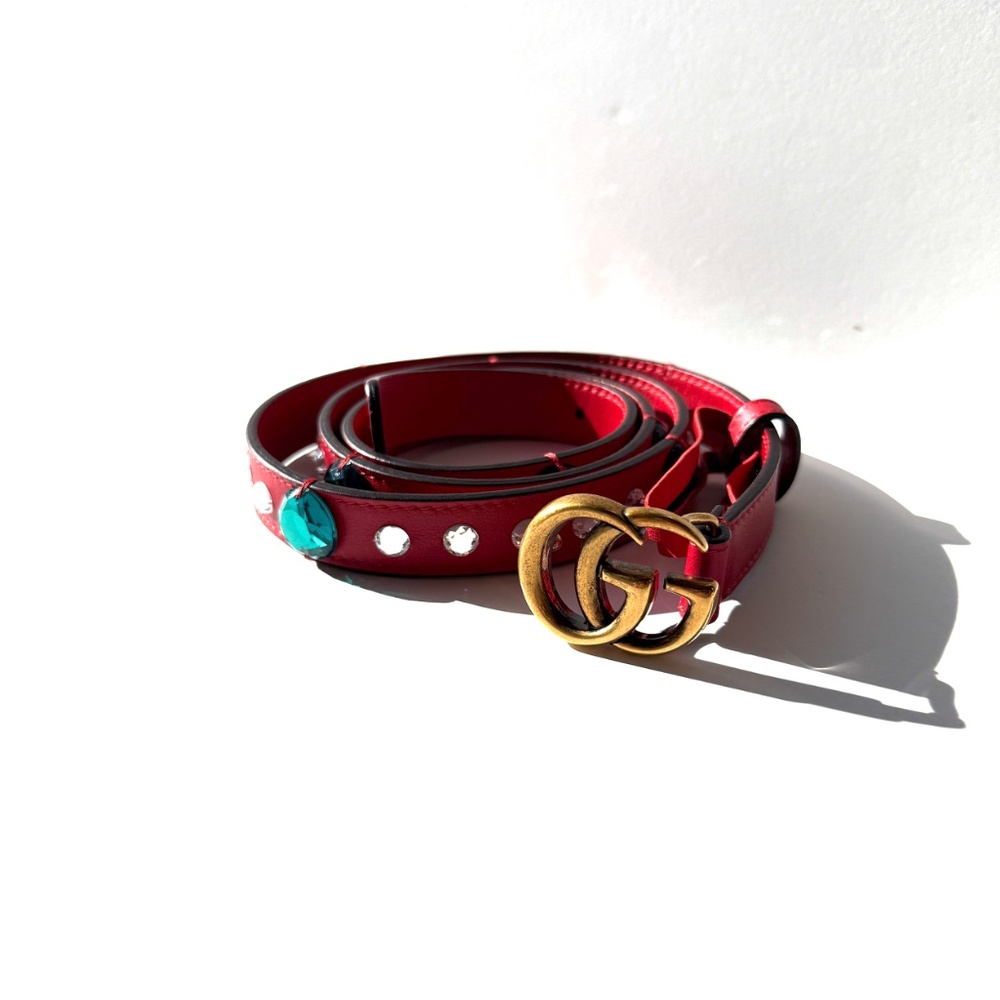 GUCCI GG Red Crystal Embellished Skinny Leather Belt 100 40 - Picture 13 of 13